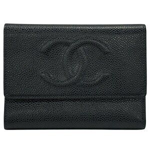 CHANEL Black Caviar Leather Logo Wallet